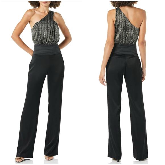 Ramy Brook Pants - Ramy Brook Scarlette Black One Shoulder Asymmetrical Pant Jumpsuit Womens 14 NWT